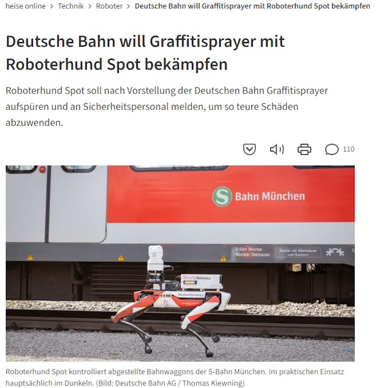 Heise online_Deutsche Bahn will Graffitisprayer mit Roboterhund Spot bekämpfen - Spot on for the next step security on DB