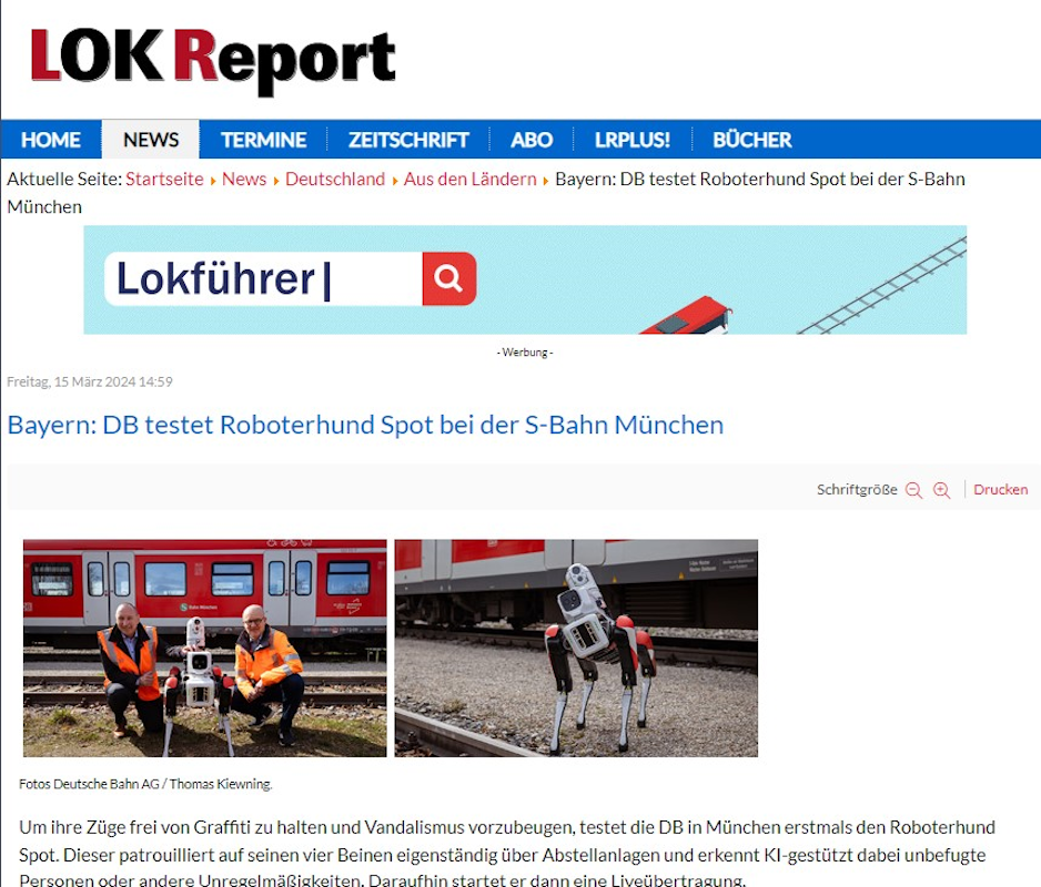 Lok Report_DB testet Roboterhund Spot bei der S-Bahn München - Spot on for the next step security on DB