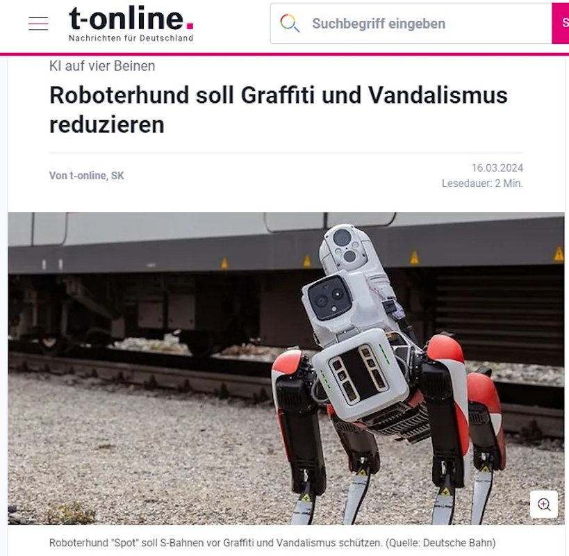 T-Online_Roboterhund soll Graffiti und Vandalismus reduzieren - Spot on for the next step security on DB